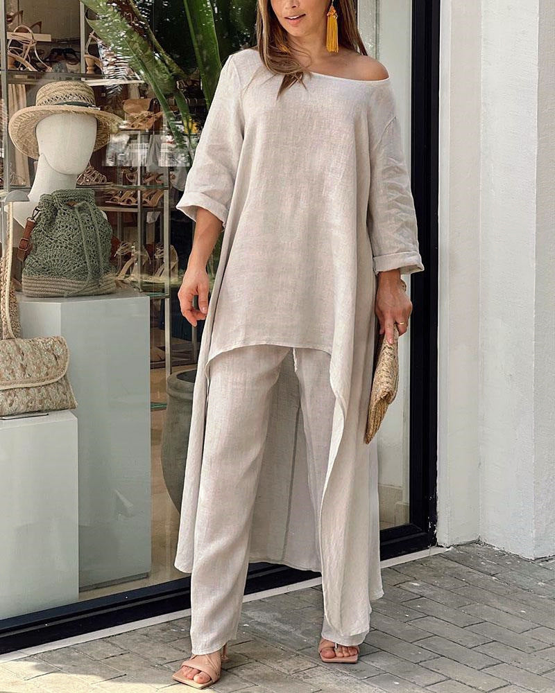 Women's Cotton Linen Fashion Casual Irregular Long Suits