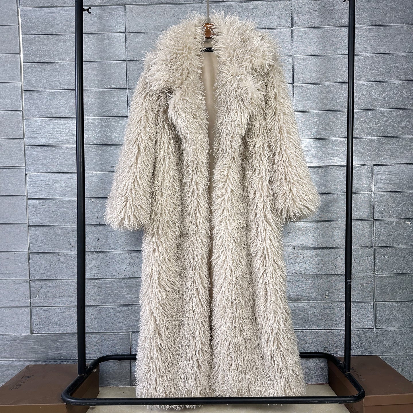 Women's Imitation Tan Wool Furry Fur Extended Coats