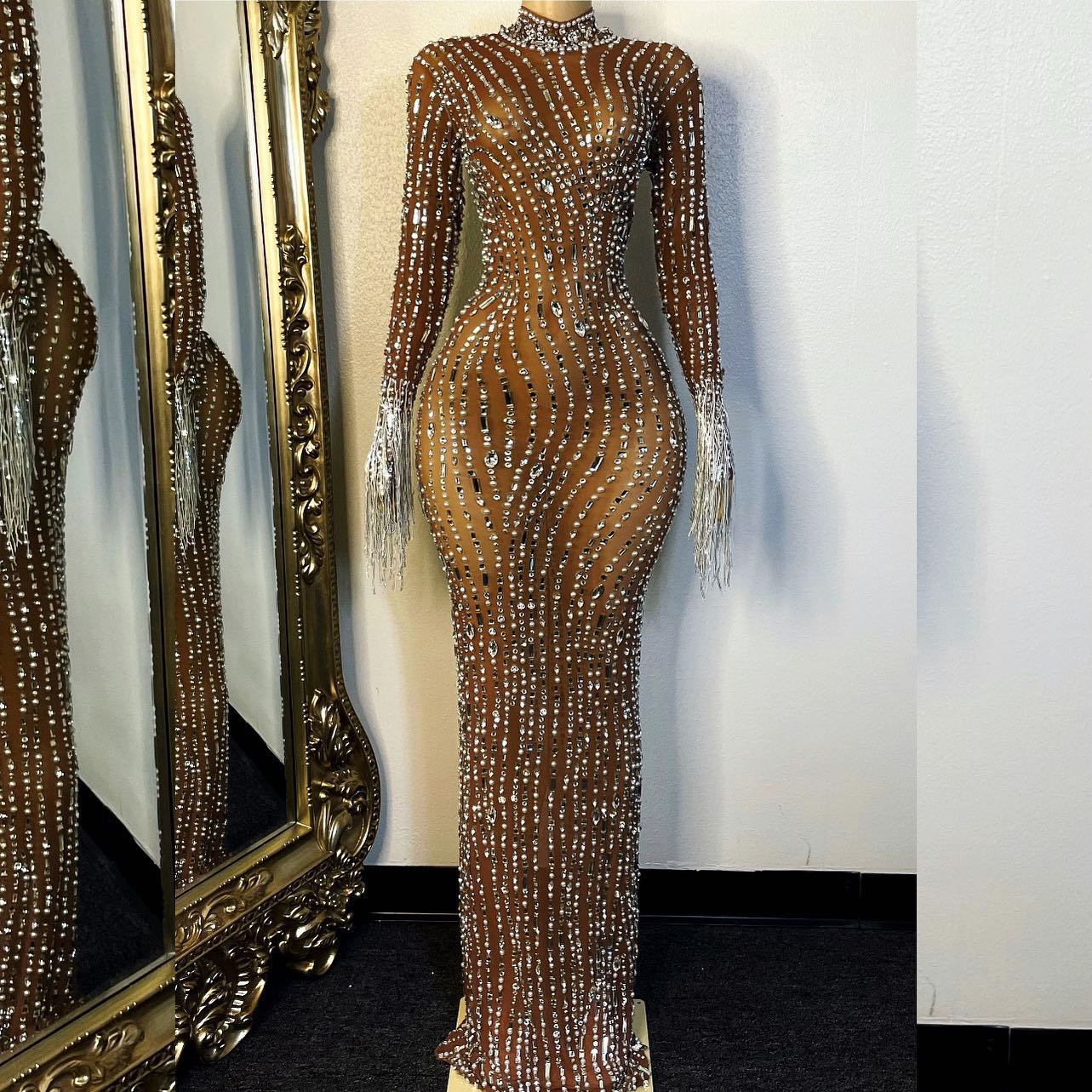 Rhinestone Mesh Stretch African Sexy Slim Dresses