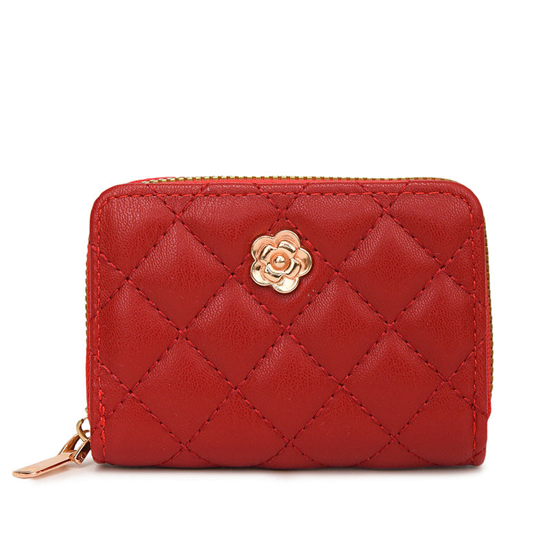 Camellia Rhombus Female Simple Zipper Driving License Card Holder