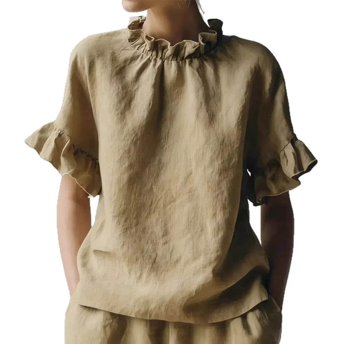 Women's Solid Color Casual Loose Lotus Leaf Short-sleeved Women's T-shirt