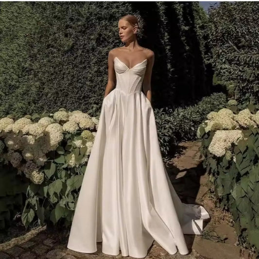 Light Dress Bridal French Satin Large Wedding Dresses