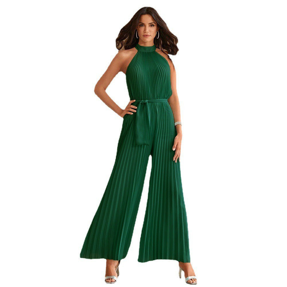 Women's Sexy Halter Sleeveless Pleated One-piece Trousers Summer Lace Women's Jumpsuit/clothing