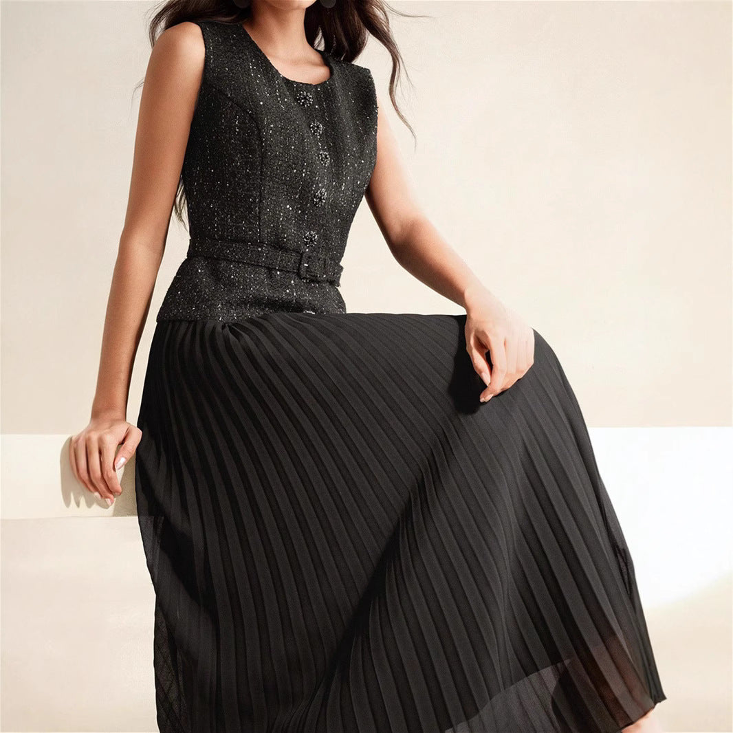 Women's Elegant A- Line Pleated Dress With Dresses