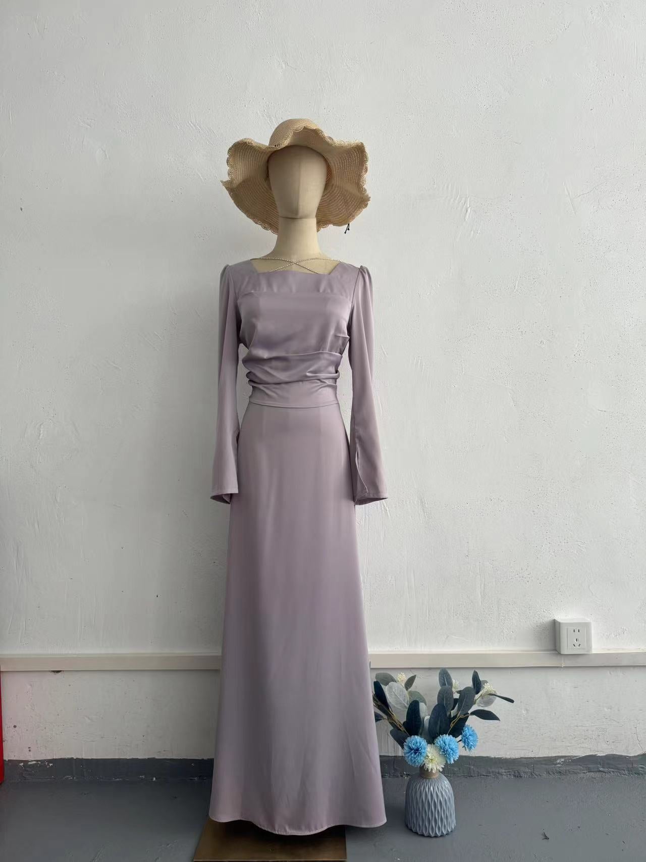 Women's Spring Tied Long Sleeves Satin Dress Dresses