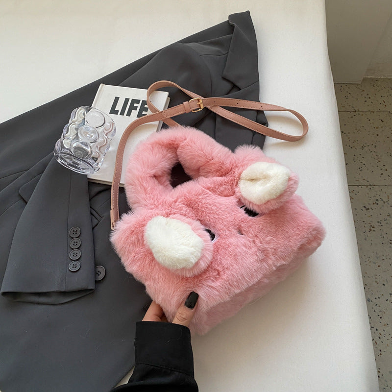 Women's Plush Rabbit Cartoon Young Cute Ears Crossbody Bags