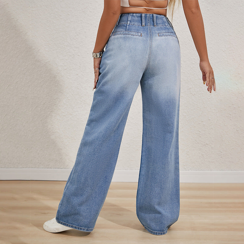 Wide Leg Street Button Loose Draggle-tail Jeans
