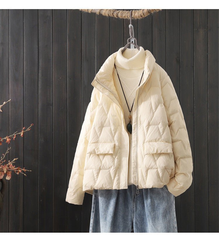 Women's Solid Color Line Pressing Zipped Stand Collar Jackets