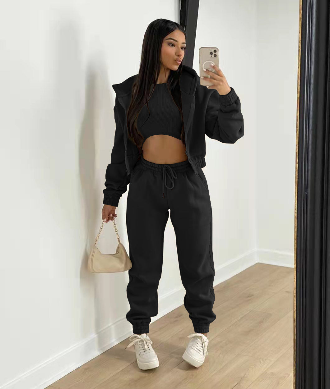 Women's Brushed Hoody Hooded Sports Casual Set Suits