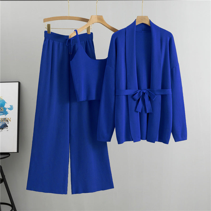 Women's Autumn Tide Knitted Sling Wide Leg Suits