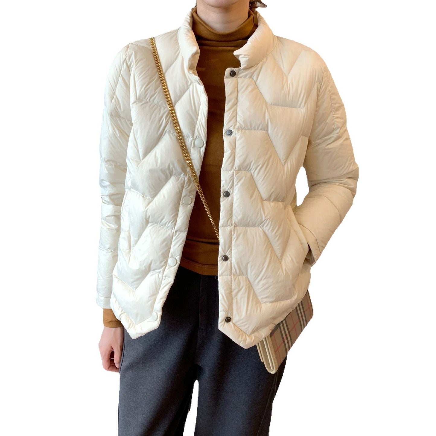 Women's White Duck Down Solid Color Match Jackets