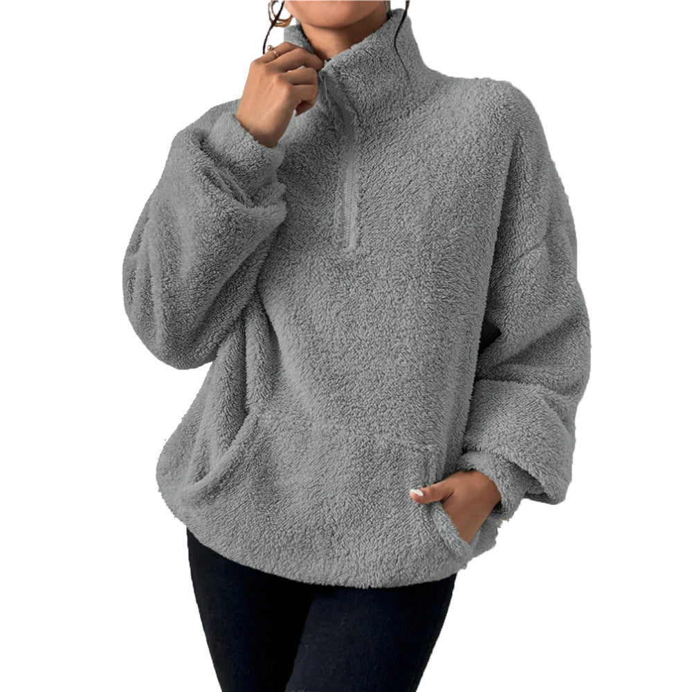 Women's Veet Fleece-lined Stand Collar Casual Women's Sweater, Sweater