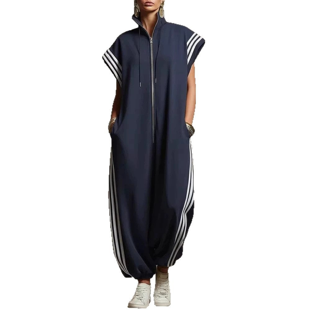 Women's Striped Contrast Color Fashion Casual Loose Women's Jumpsuit/clothing