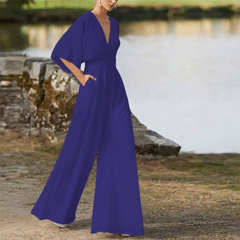 Women's Dress Deep V High Waist Wide Jumpsuits