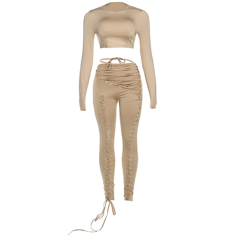 Women's Sexy Cutout Tight Trousers Two-piece Set Suits