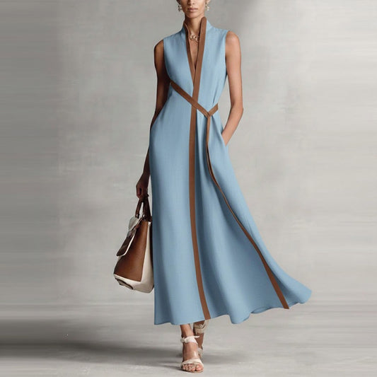 Women's Stand-up Collar Cinched Slimming Temperament Commute Dress