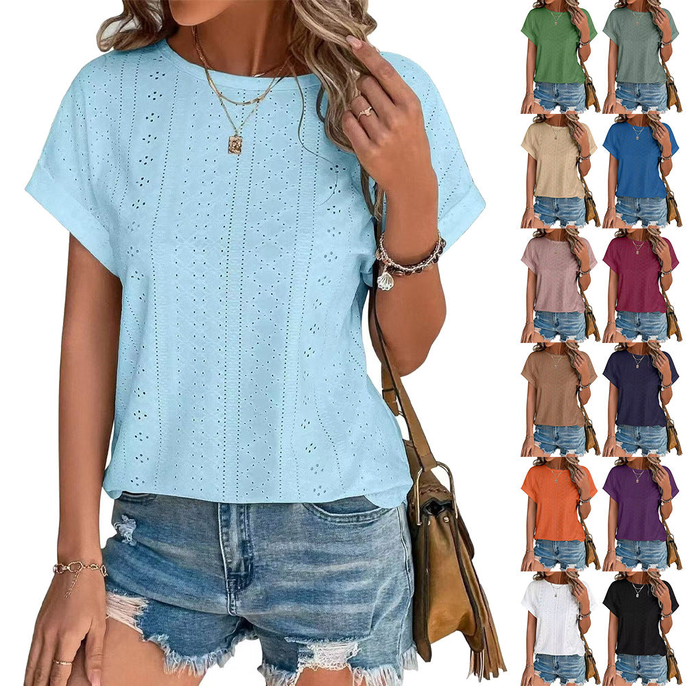 Women's Solid Color Round Neck Loose Sleeve Women's T-shirt