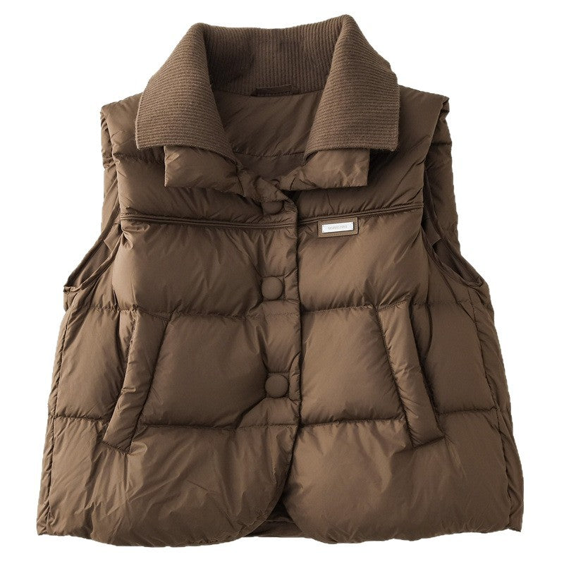 Women's European Goods Down Lightweight Knitted Stitching Collar Vests