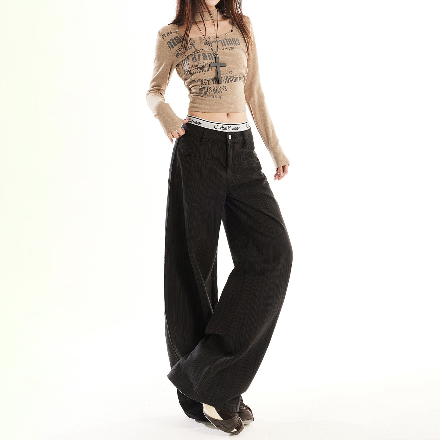 Women's American Dark Gray Early High Waist Loose Women's Jeans