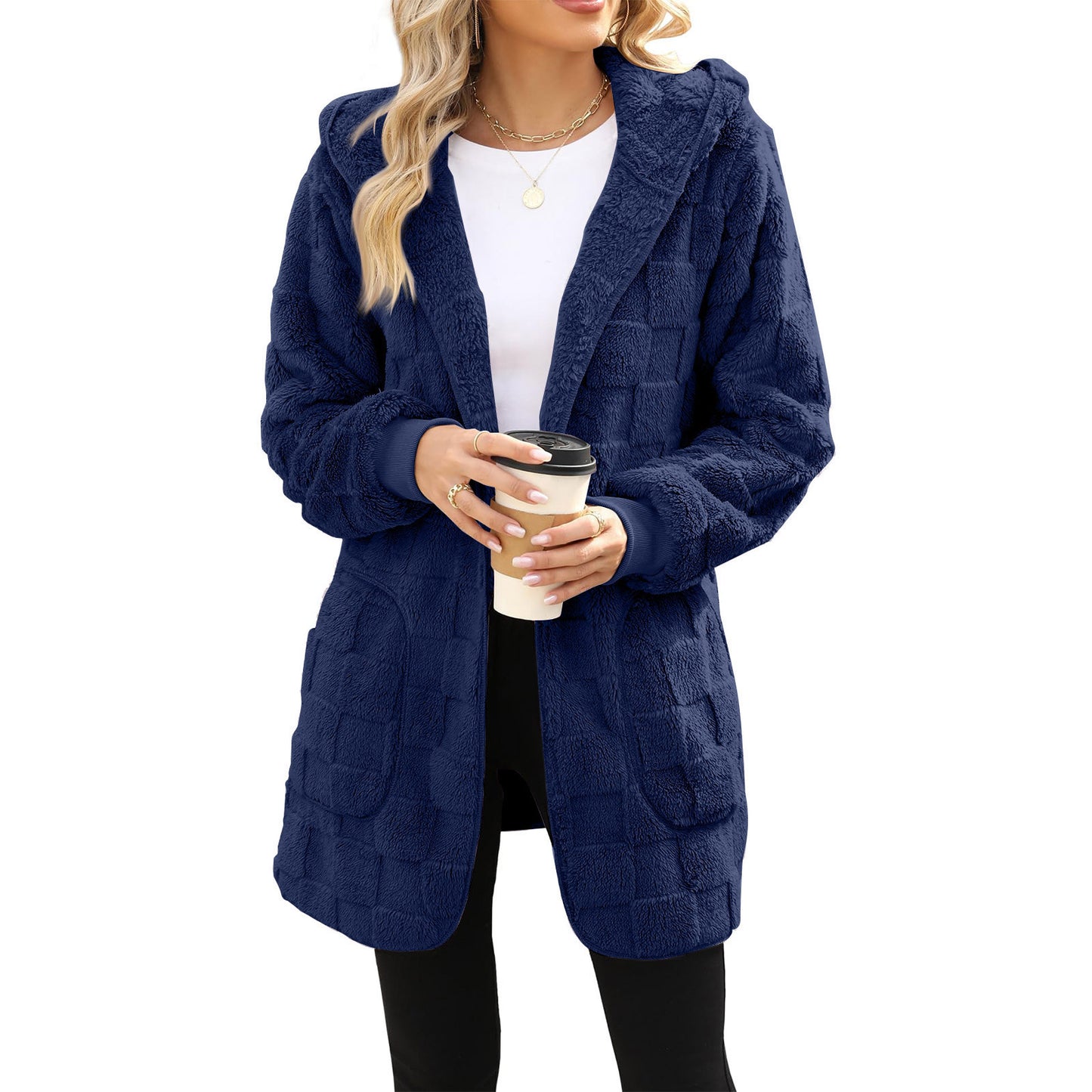 Women's Hooded Plush Large Warm Thickened Casual Cardigans