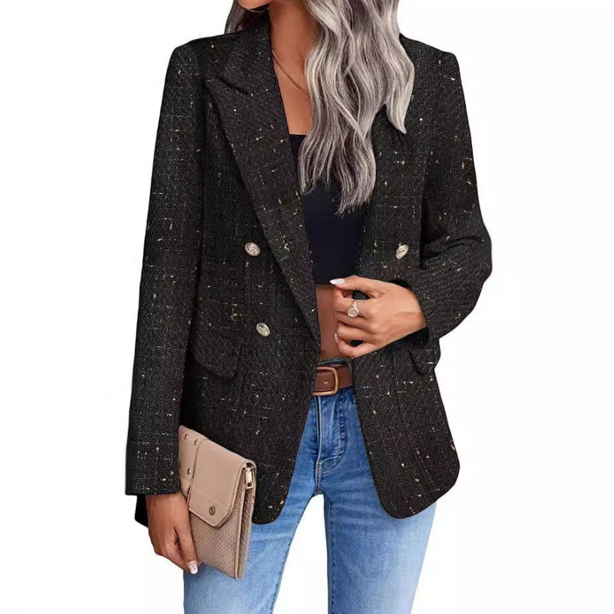Women's Autumn Tweed Pocket Slim Mid-length Coats