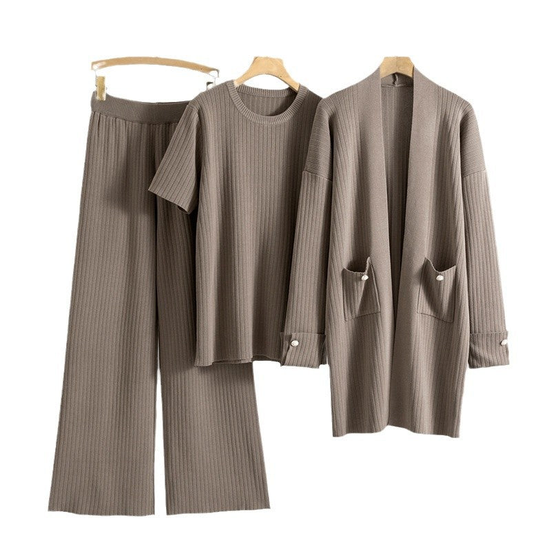 Women's Elegant Knitting Mid-length Three-piece Fashion Suits