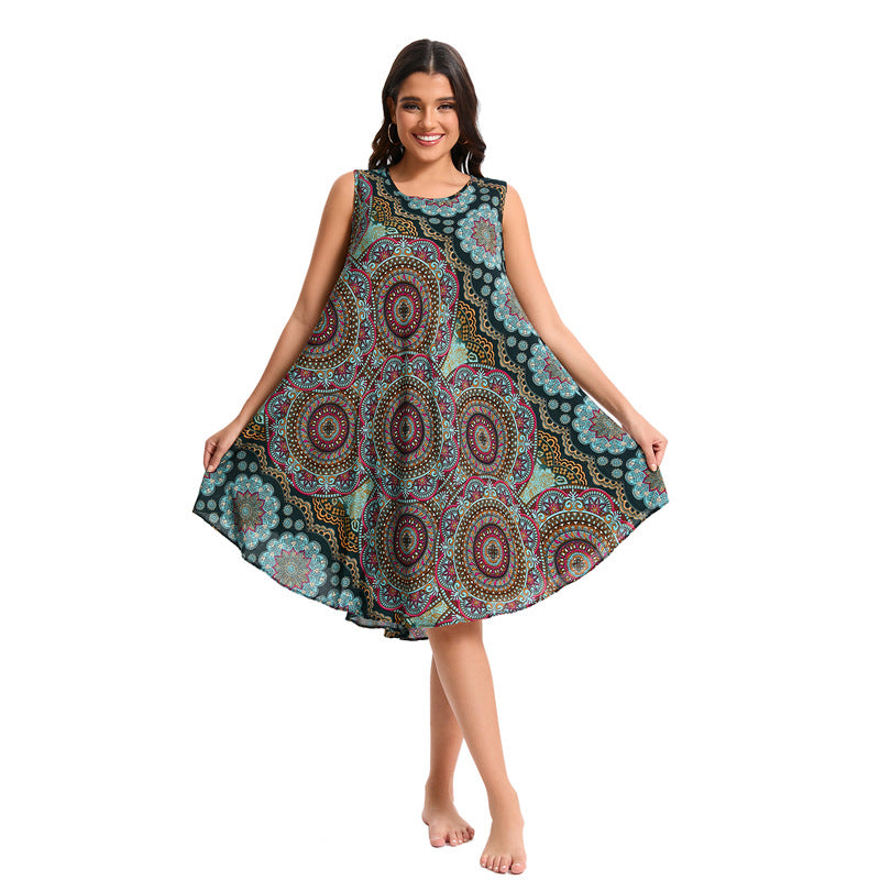Loose Casual Noil Poplin Beach Vacation Plus Size