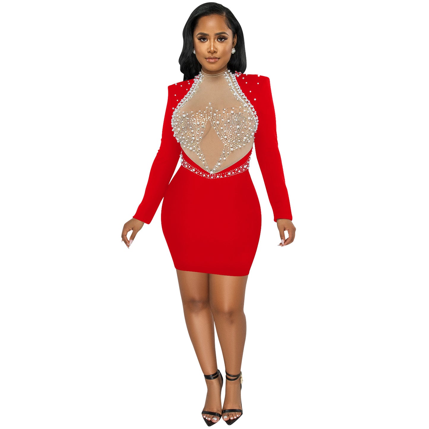 Women's Fashion Sexy Nightclub Hot Rhinestone Mesh Dresses