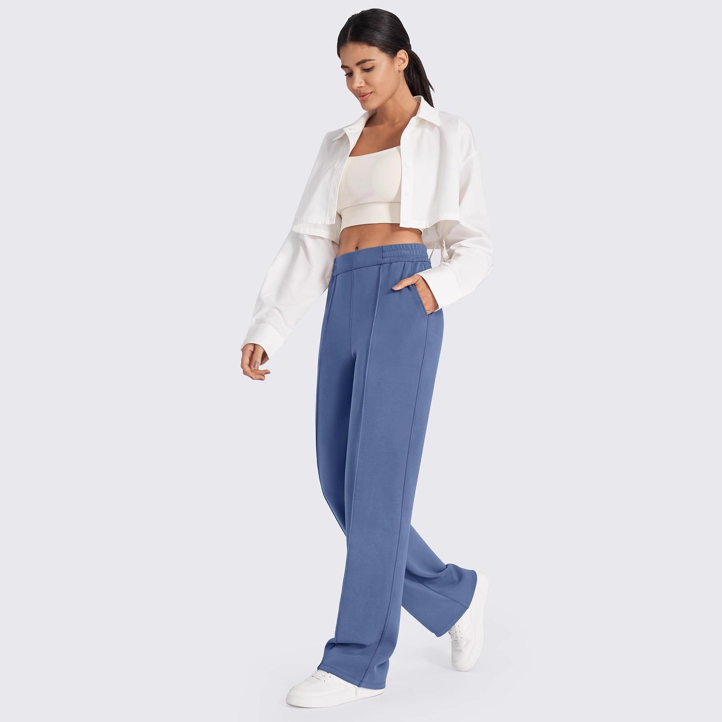 Women's Elastic High Waist Black Straight With Pants