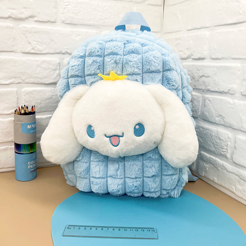 Plush Cartoon Plaid Cute Doll Clow Middle School Students' Schoolbags