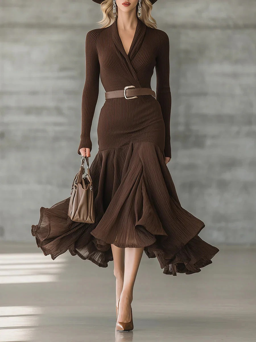 Women's Autumn Solid Color Stitching Dress Long Dresses