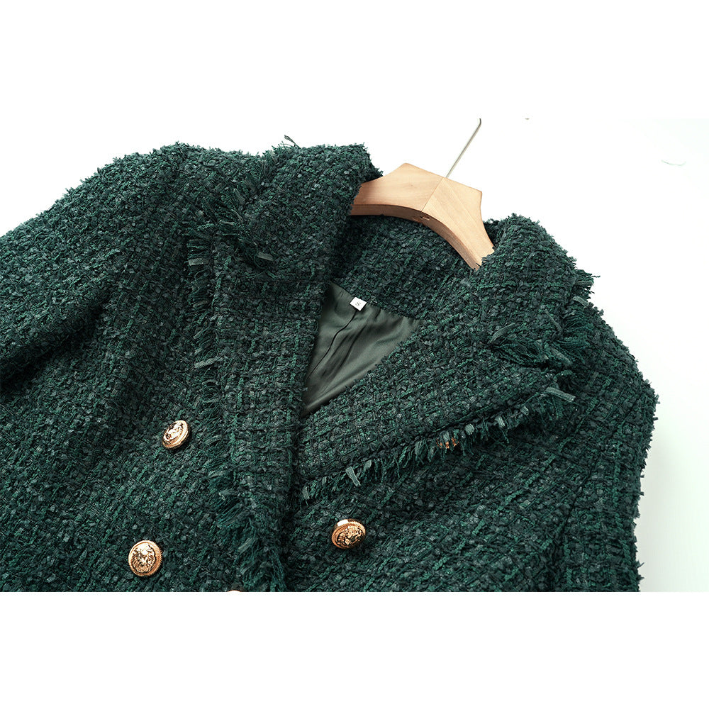Dark Green Woolen Tassel Design High Waist Suits