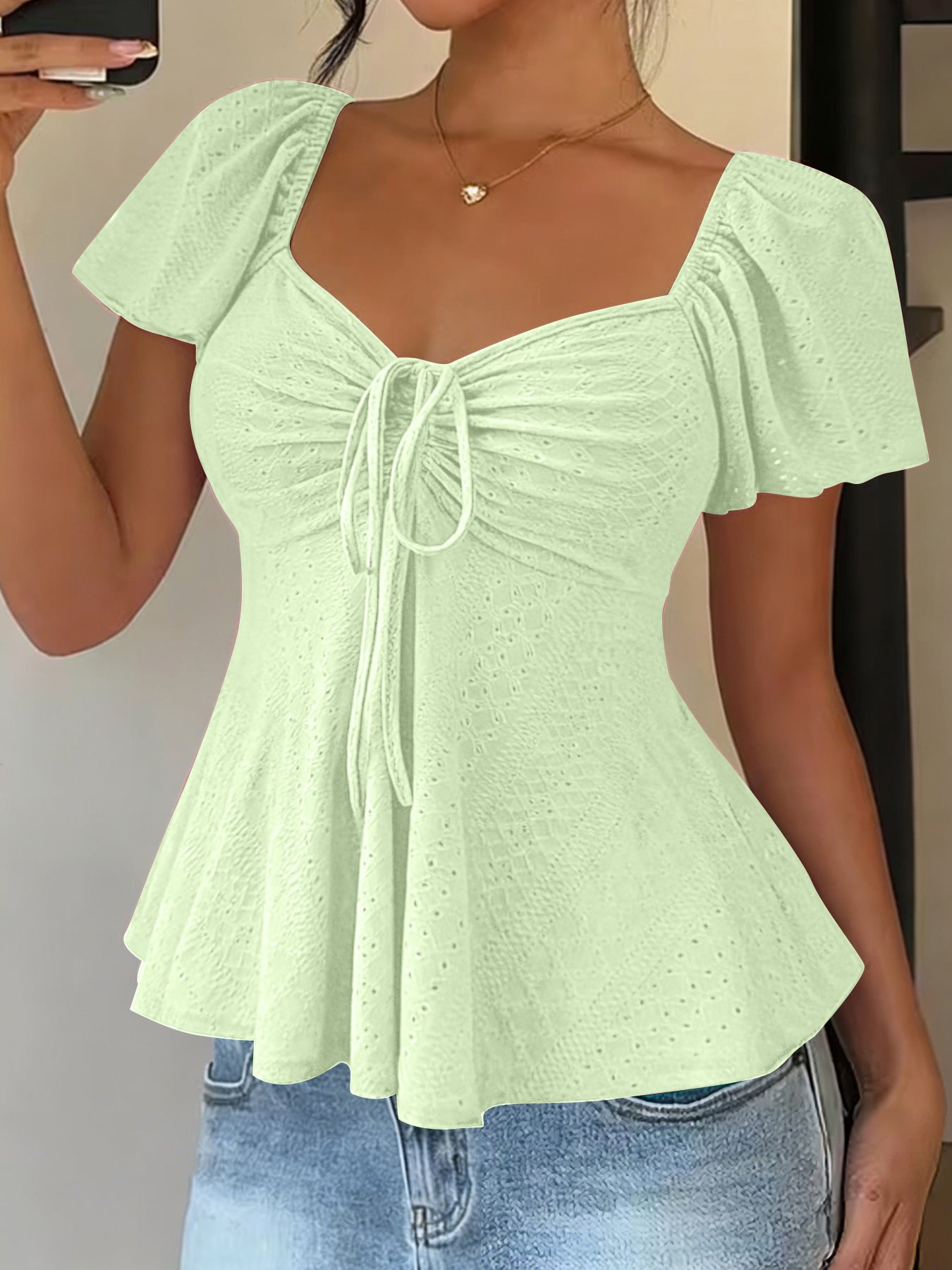 Women's Collar Beam Tie Sexy Sleeve Solid Shorts