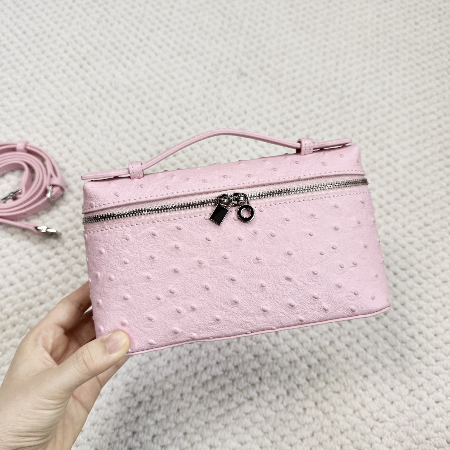 Women's High-grade Genuine Leather Ostrich Grain Lunch Small Square Bags