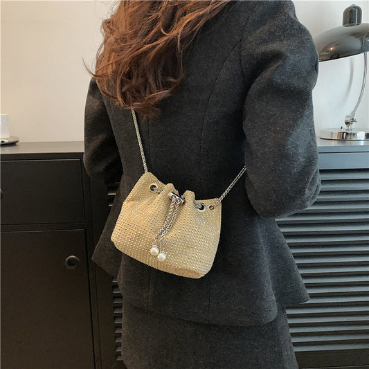Pearl Chain Korean Style Tassel Shiny Crossbody Bags