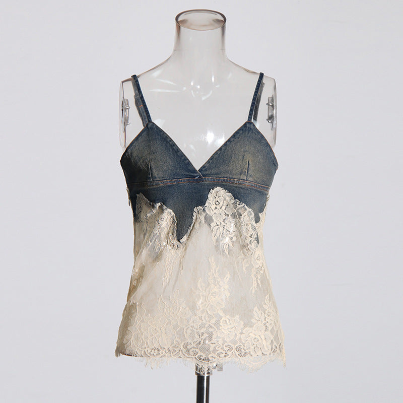 Women's Hot Style Lace Splicing Sling Drawstring Suits