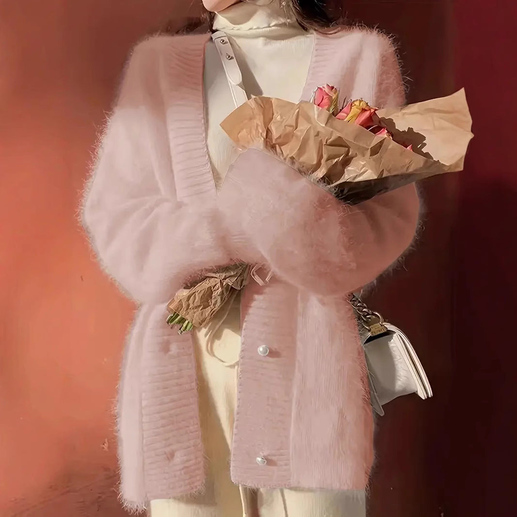 Fashion Mink Fairy Pearl Buckle Gentle Sweaters