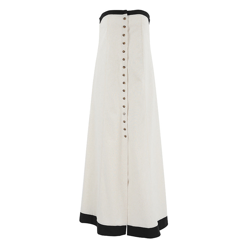 Women's Stitching Contrast Color Suspender Dress Cotton Dresses