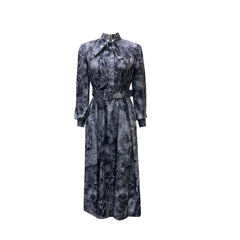 Long Sleeve High Waist Print Banquet Dress