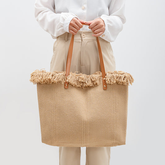 Women's Color Canvas Large Capacity Seaside Holiday Shoulder Bags