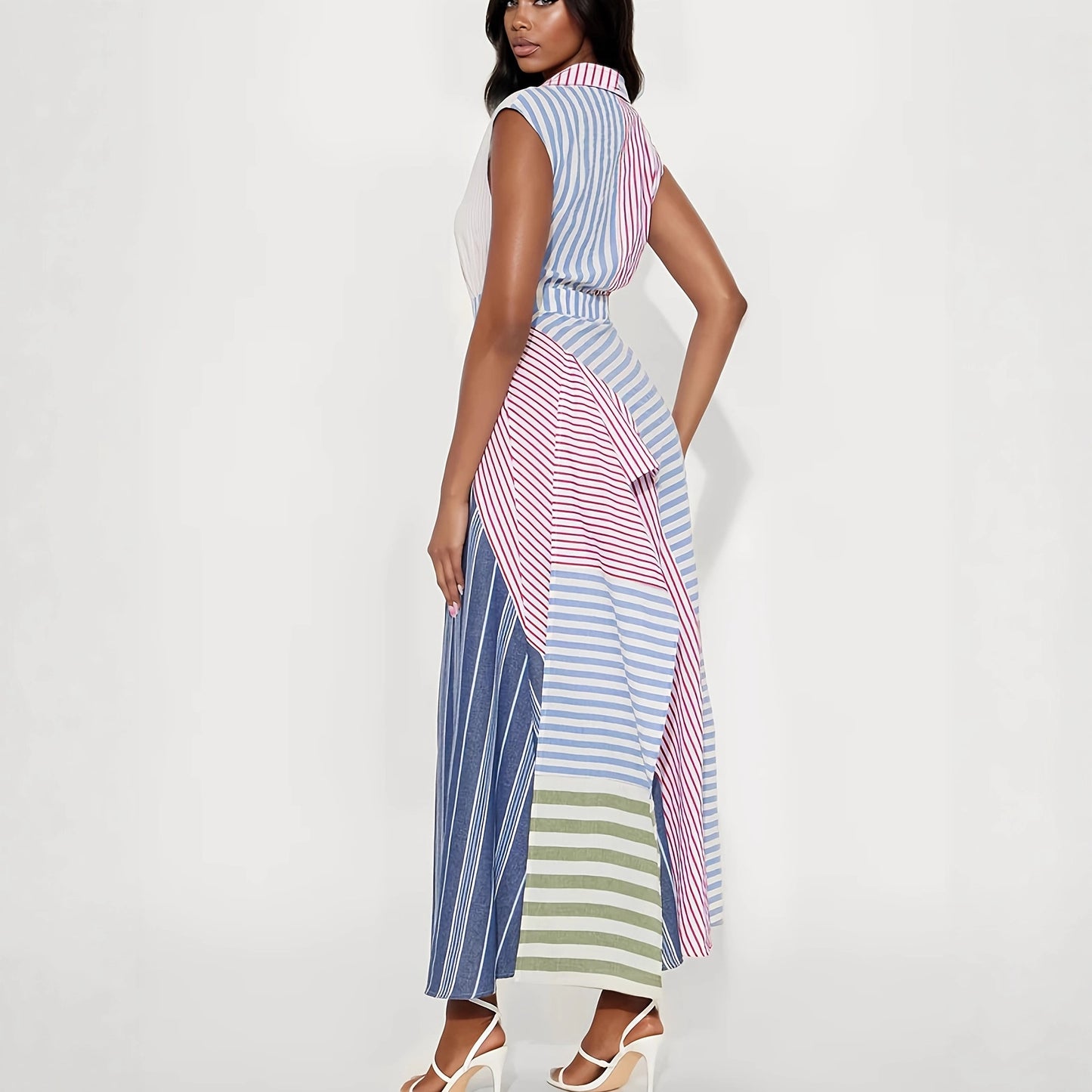 Women's Contrast Color Patchwork Stripes Dress Irregular Dresses
