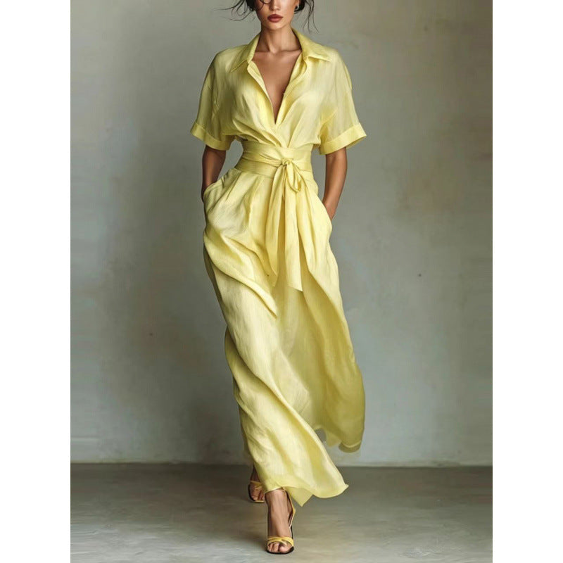 Style Vacation Elegant Retro Casual Solid Color Waist Dress