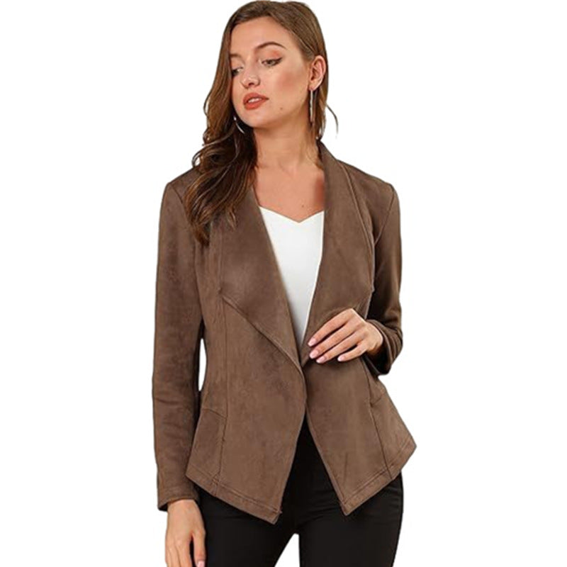 Women's Fashion Casual Suede Comfortable Fabric Lapel Long Tops