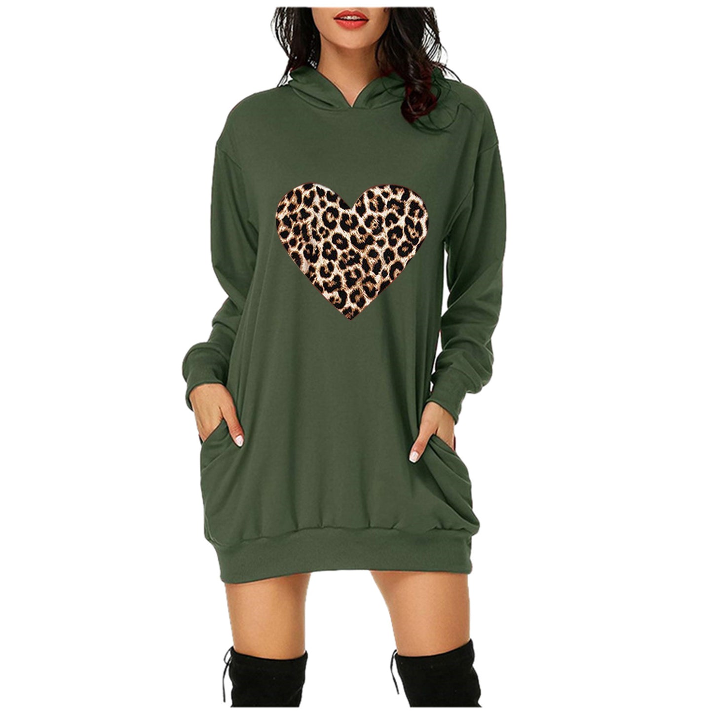 Women's Valentine's Day Printed Mid-length Hooded Long Sleeve Female Clothing