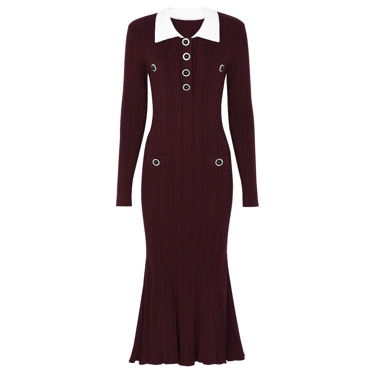 Lapel Slim Slimming Fishtail Long Sleeve Dresses