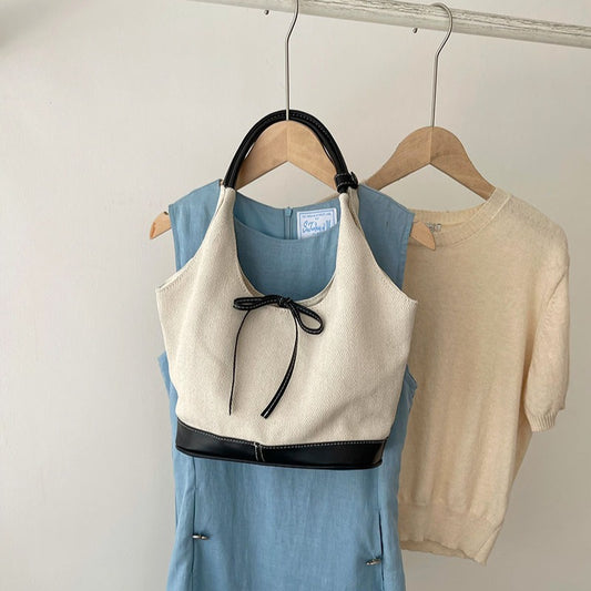 Women's Niche Stitching Canvas Commuting Fashion Underarm Shoulder Bags