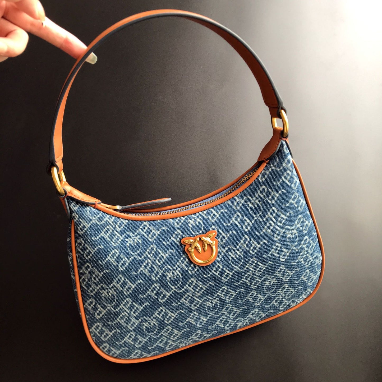 Women's Denim Leather Swallow Underarm Puff Pillow Bags