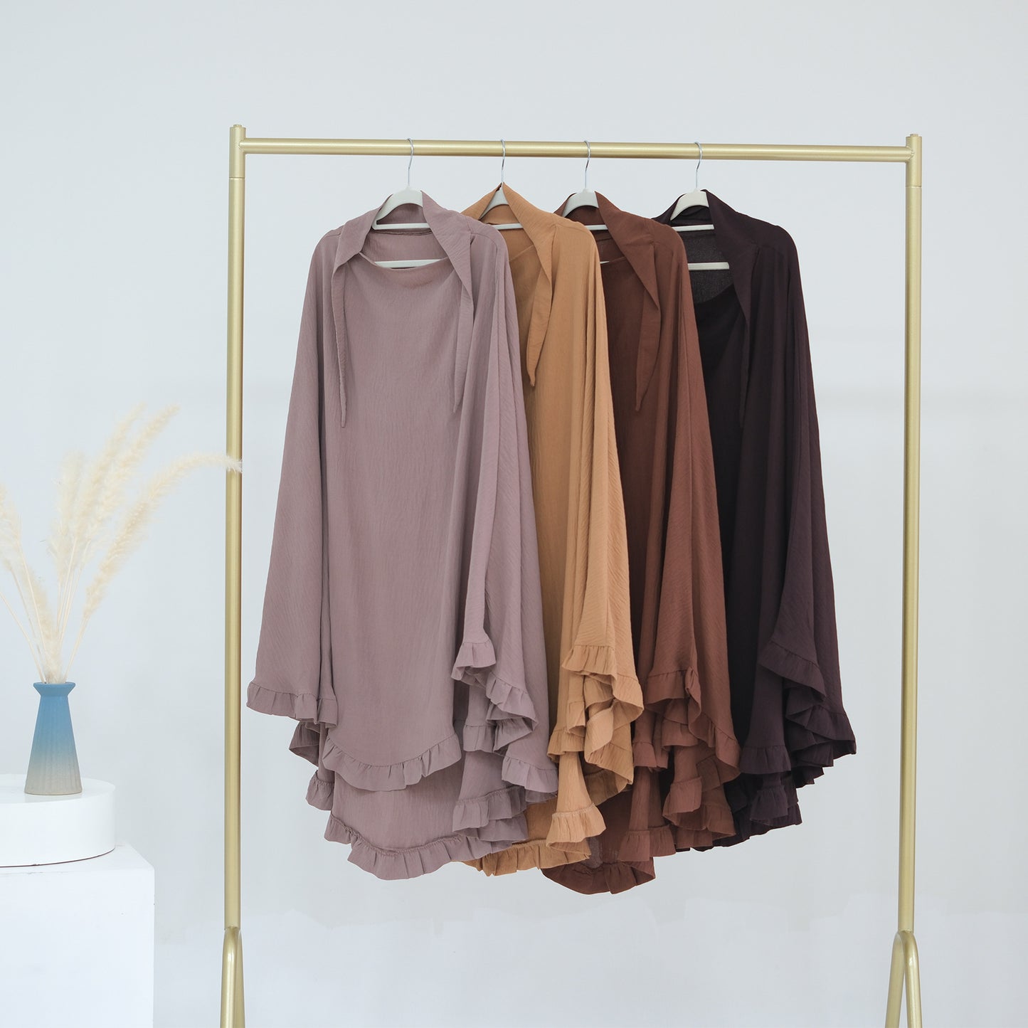 Pure Color Ruffles Big Swing Headscarf Dresses