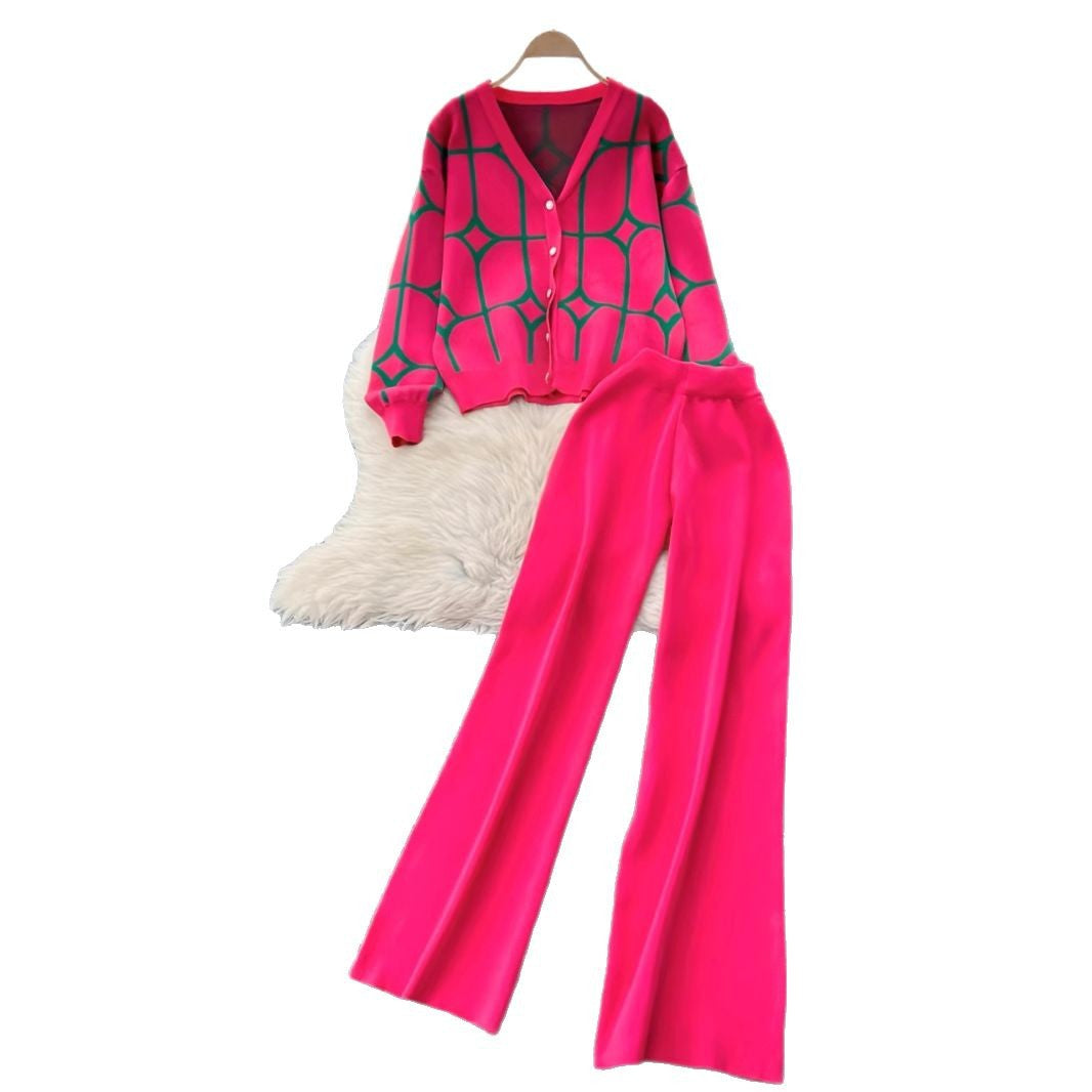 Women's Fashion Stitching Two-piece Contrast Color Long Suits