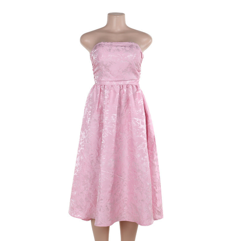 Women's Elegant Sexy Slim Jacquard Satin Tube Dresses